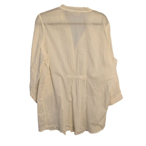 Soft Surroundings 1X White Pintuck Button Down Blouse Embroidered 3/4 Sleeves - Picture 2 of 13